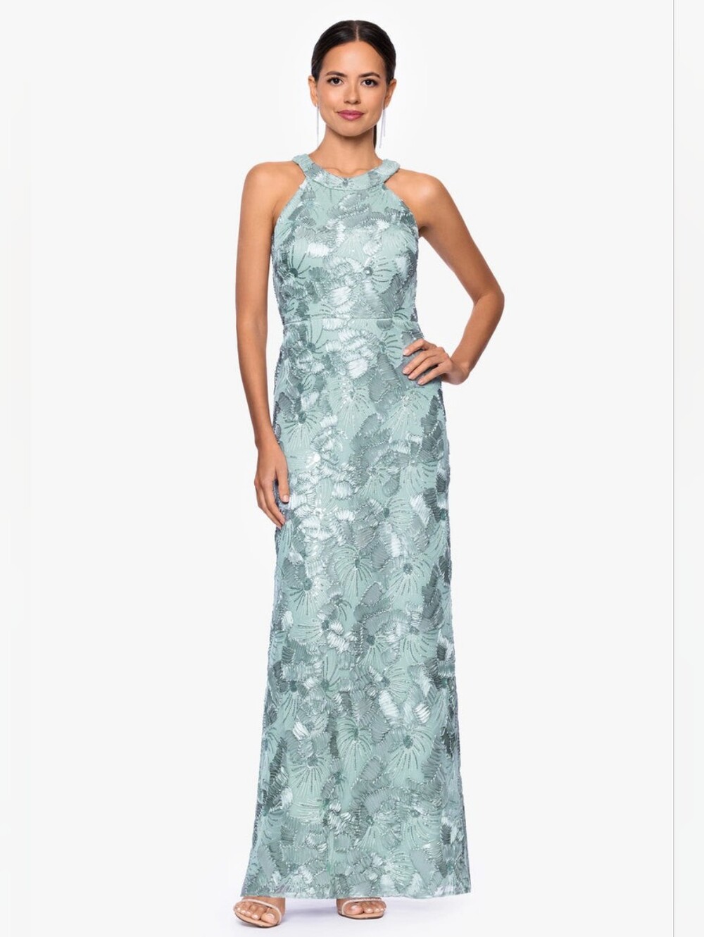Betsy and Adam "Fabiana" Halter Neck Soutache Sequin Dress